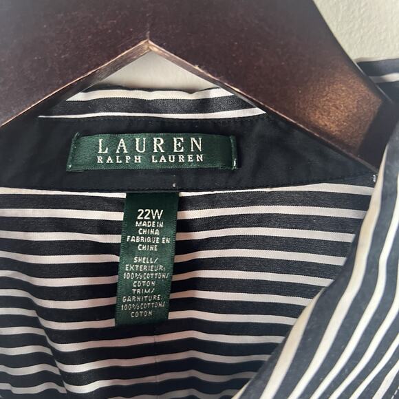 Ralph Lauren Top 22W Black White Striped Button Up Shirt Collar Cotton 22 - Picture 3 of 6